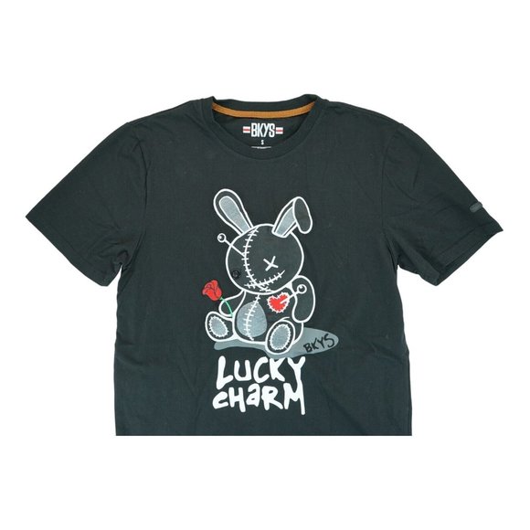 BKYS Men's Lucky Charm Crewneck Black T-Shirt  Bunny Embroidery Size Small - Picture 3 of 4